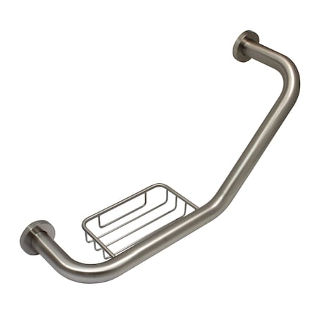 Keeney Mfg Smooth Angled Reversible Grab Bar with Soap Dish, Brushed Nickel, 7.87" L, Stainless Steel GB34211BN